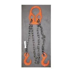 Black Grade 80 alloy steel chain sling with adjustable master link and two legs ending in sling hooks, 6 ft overall length