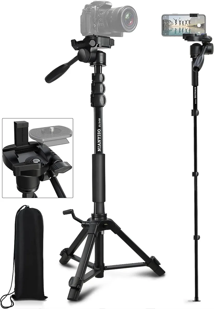 PISKEKAT PISKEKAT Security Camera Tripod 69.6 Inch 3-Way Pan/Tilt Black — product photo