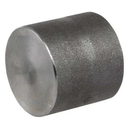 Silver 304 stainless steel 1-inch FNPT pipe cap, threaded, ball-blasted finish