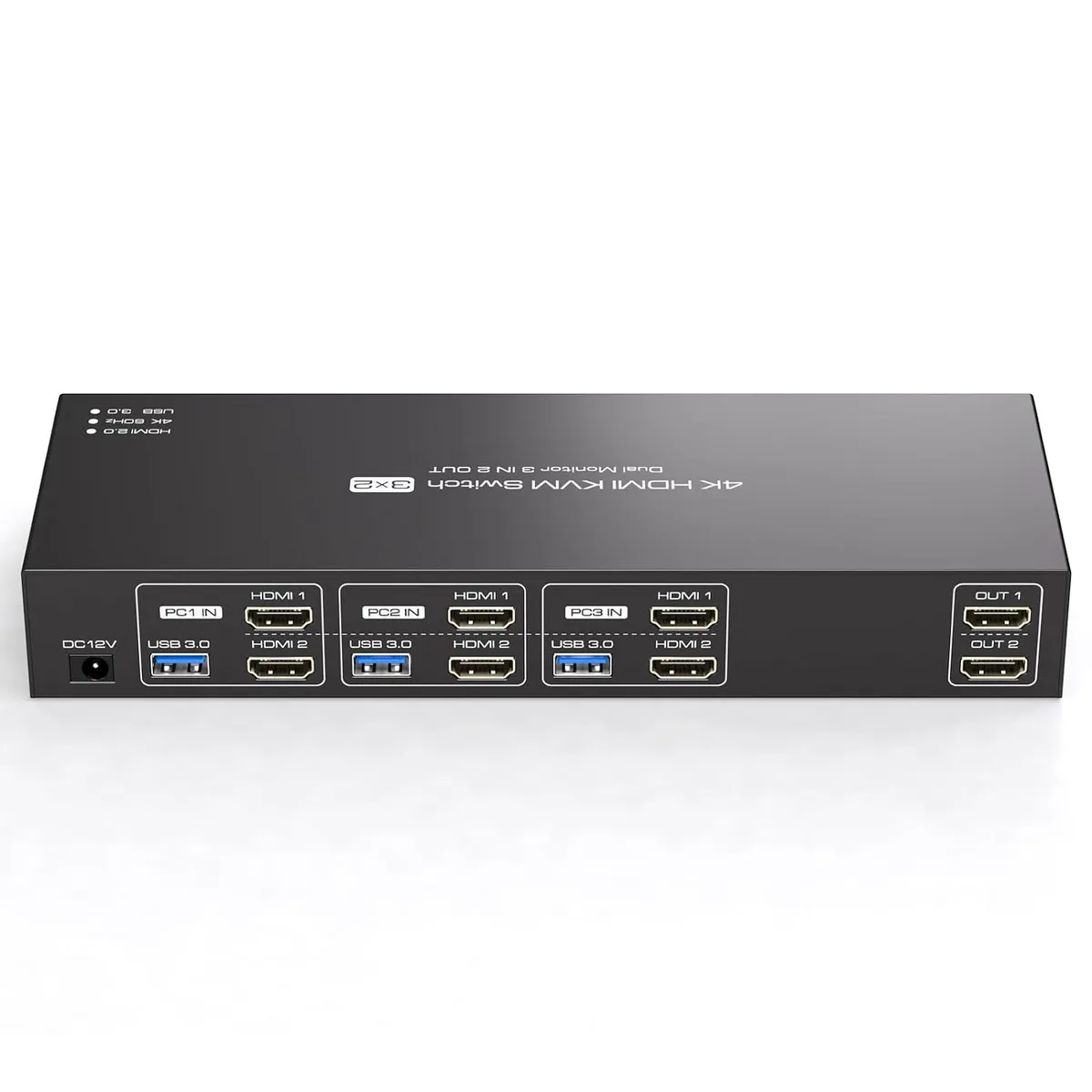 GCROWN GCROWN 4K 60Hz HDMI KVM Switch 2 Monitors 3 Computers USB 3.0 4 Ports Remote — product photo