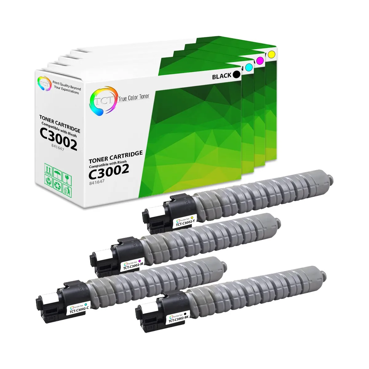 True Color Toner True Color Toner C3002 4 Pack toner cartridges 841647 841650 841649 841648 841735 841738 841737 841736 — product photo
