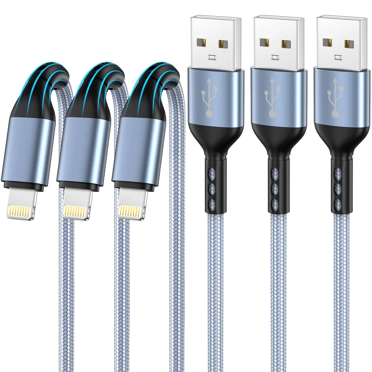 No Sew No Sew 3-Pack 10ft Lightning Cable Blue 3A MFi Certified — product photo