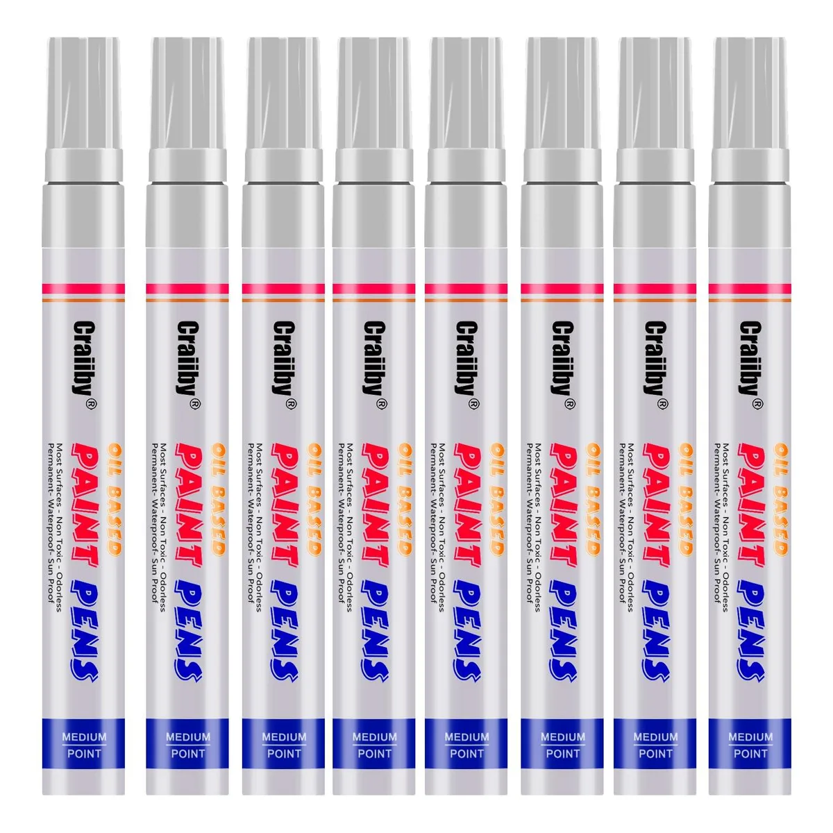 White Paint Markers 8 Pack Oil-Based Waterproof Permanent Pen Set — product photo