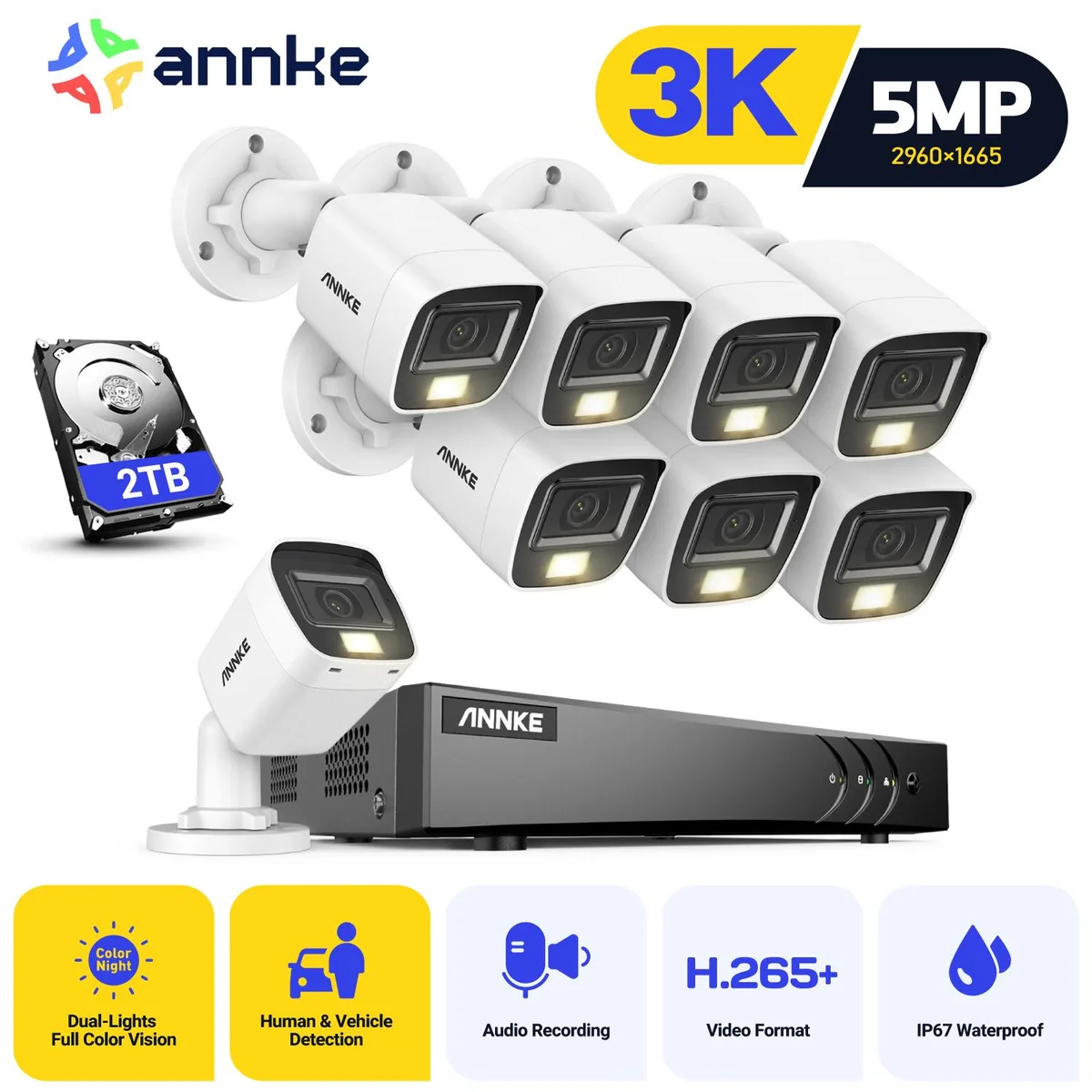 Annke Annke 8CH 3K Surveillance Security System 2TB HDD 8x5MP Bullet Camera — product photo
