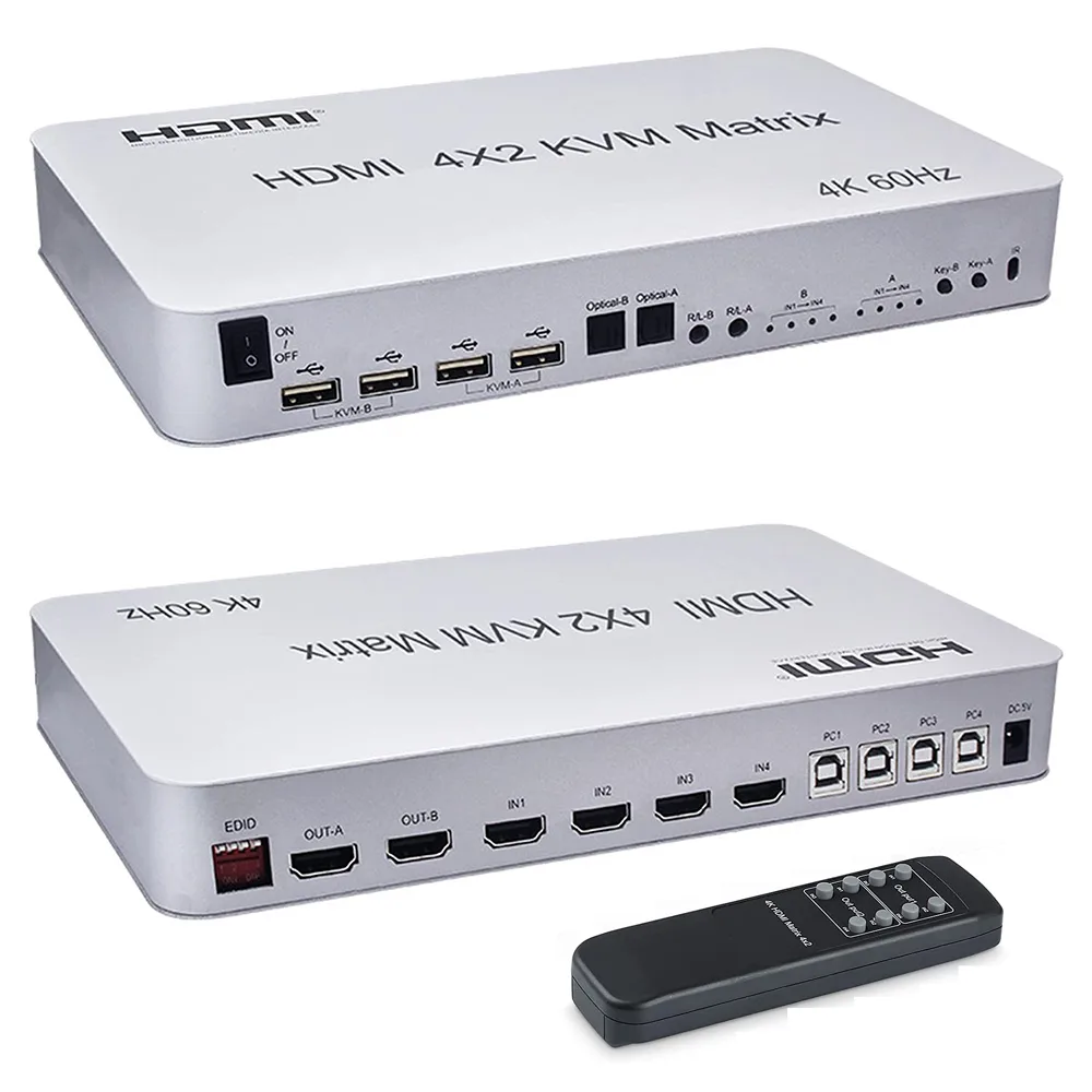 Hitoor Hitoor 4 Port USB HDMI KVM Matrix 4x2 Dual Monitor 4K @60Hz — product photo