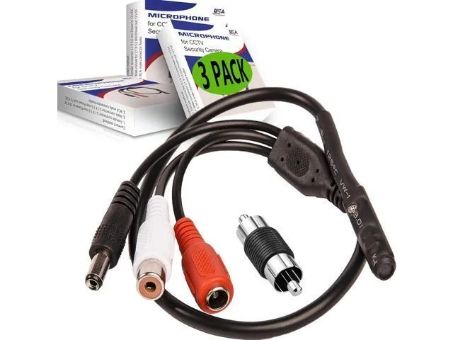 LORDWORLD LORDWORLD CCTV Surveillance Microphone 3-Pack RCA 13in Cable DC 6-12V — product photo