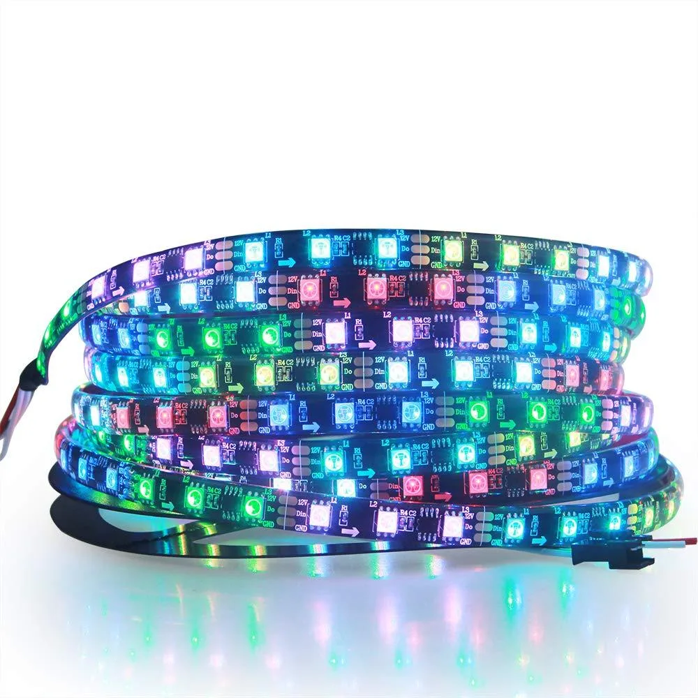 Black flexible LED strip 16.4ft 300 LEDs IP65 waterproof 3M VHB tape 12V