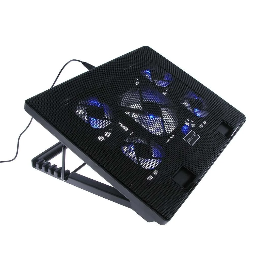 iMBAPrice IMBA-5F-LTCP laptop cooling pad 12-17" 5 fans 1400/2400 RPM blue LED height adjustable — product photo