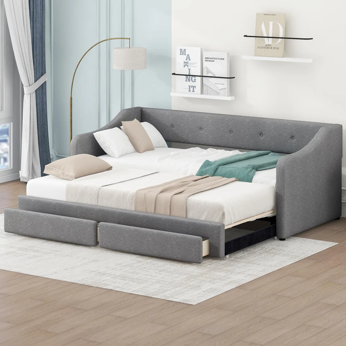tuphen tuphen Twin XL to King Upholstered Daybed with Two Drawers Gray — product photo