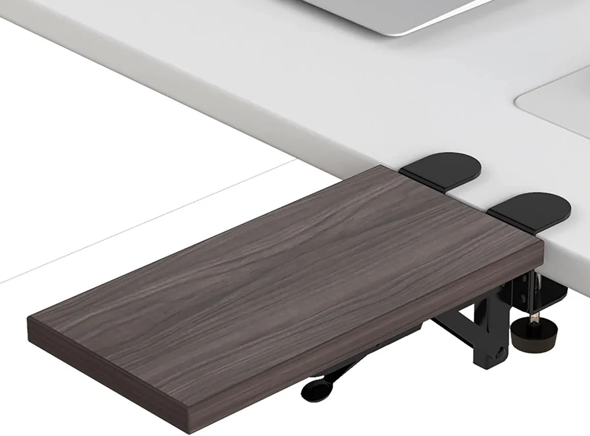 BFKK BFKK Desk Extender Tray 11.8"x5.9" Punch-Free Clamp Foldable Walnut office furniture — product photo