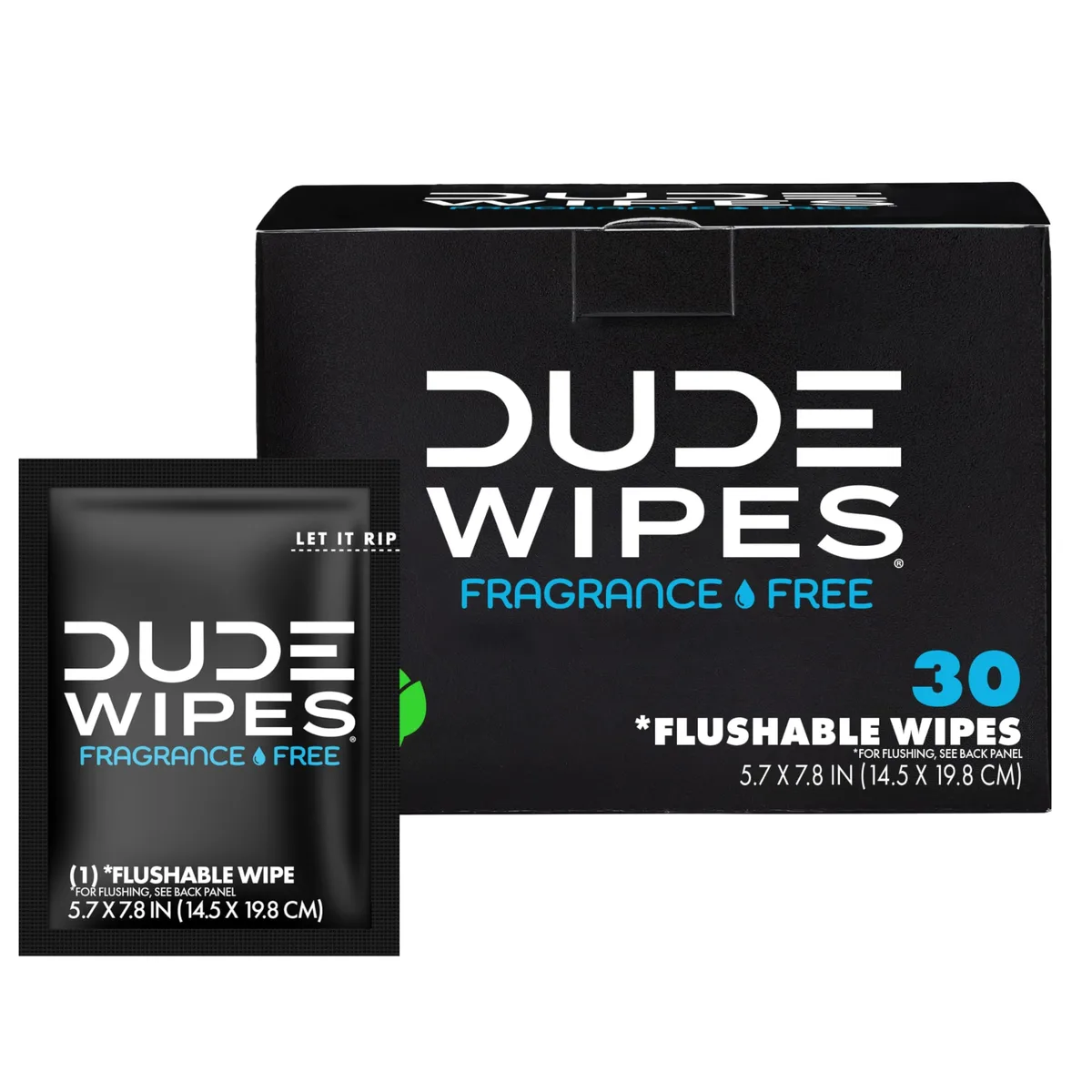 Rectangular pack of 30 individually wrapped flushable wipes
