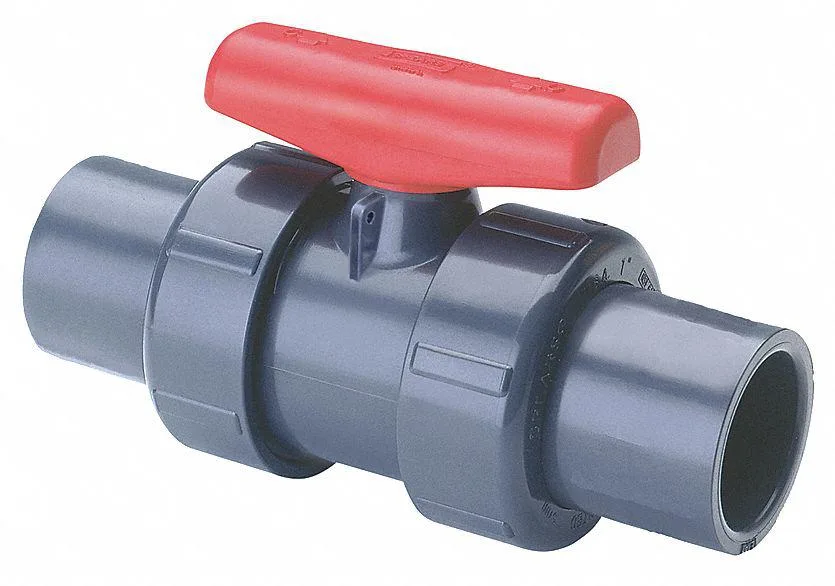 White PVC inline ball valve with tee handle and socket ends