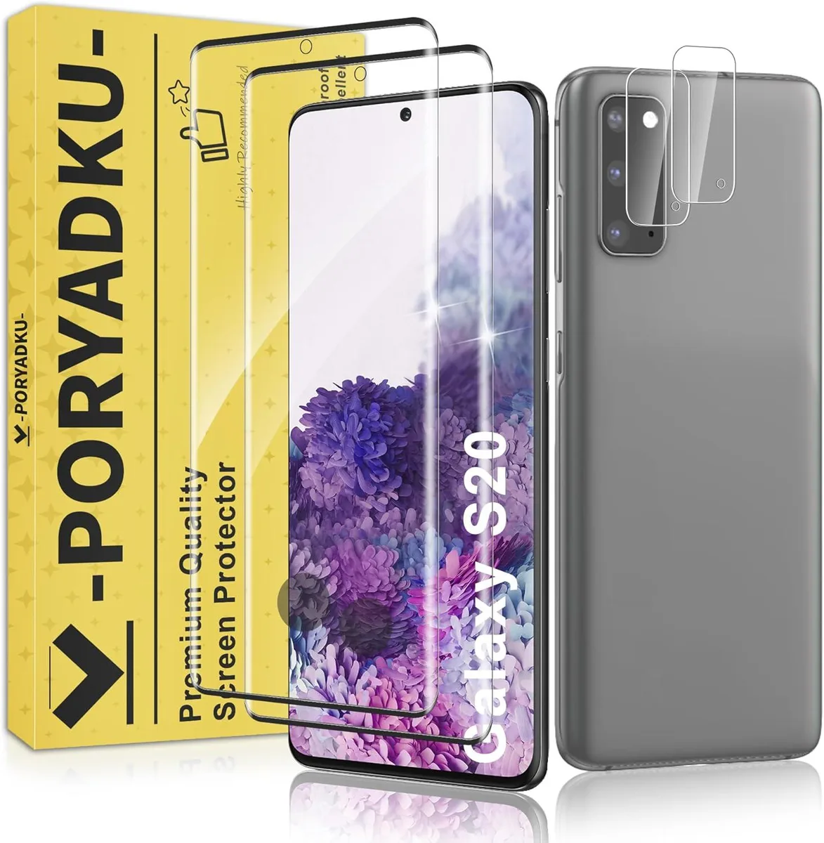 Clear glass screen and camera protectors for Galaxy S20 6.2 display