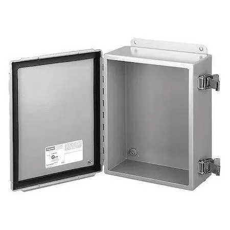 Brushed stainless steel wall enclosure with screw-down clamps