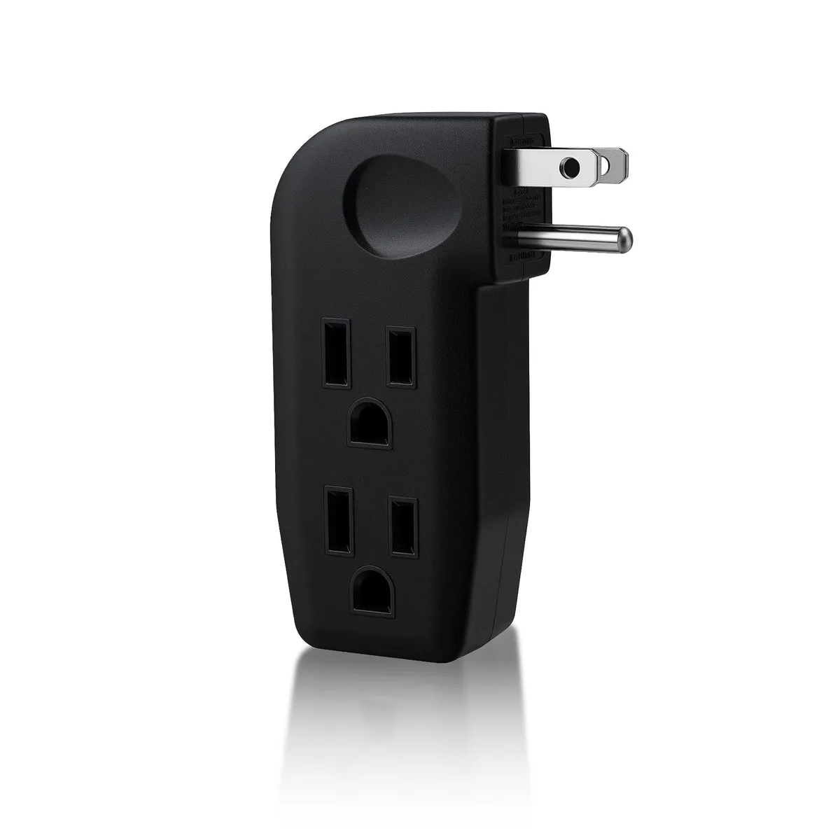 3-Outlet Adapter L-Shaped 2-Sided 15A 125V 1875W ETL Black — product photo