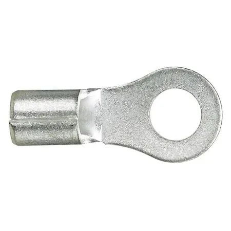 Bare copper ring terminal with tin finish, #10 stud hole, 10 AWG, 0.38 inch tongue