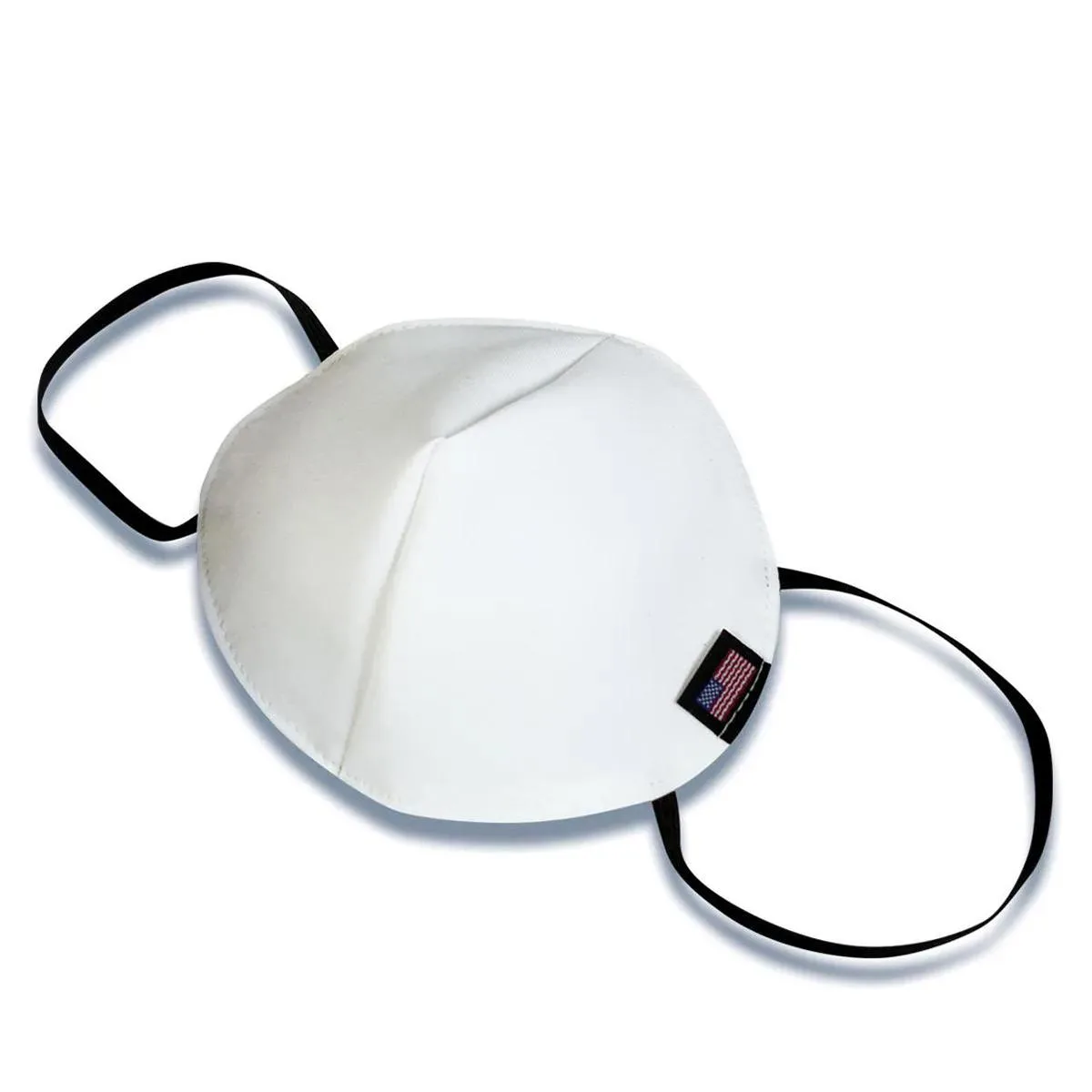 Three white reusable fabric face masks with elastic ear straps
