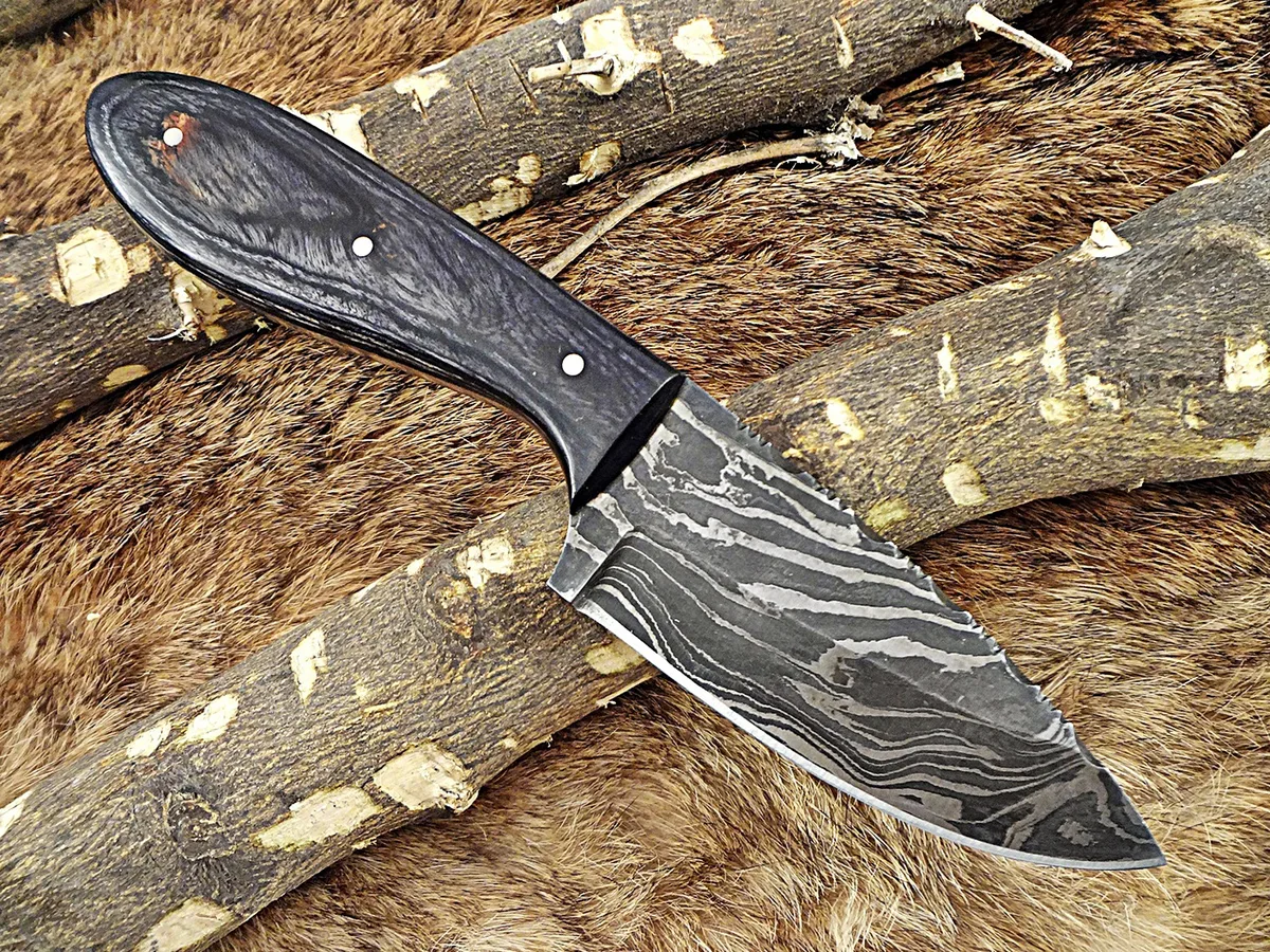 Damascus Depot Damascus Depot 7.5" Hand Forged Skinning Knife 4" Drop Point 2 Tone Dollar Wood Scale — product photo