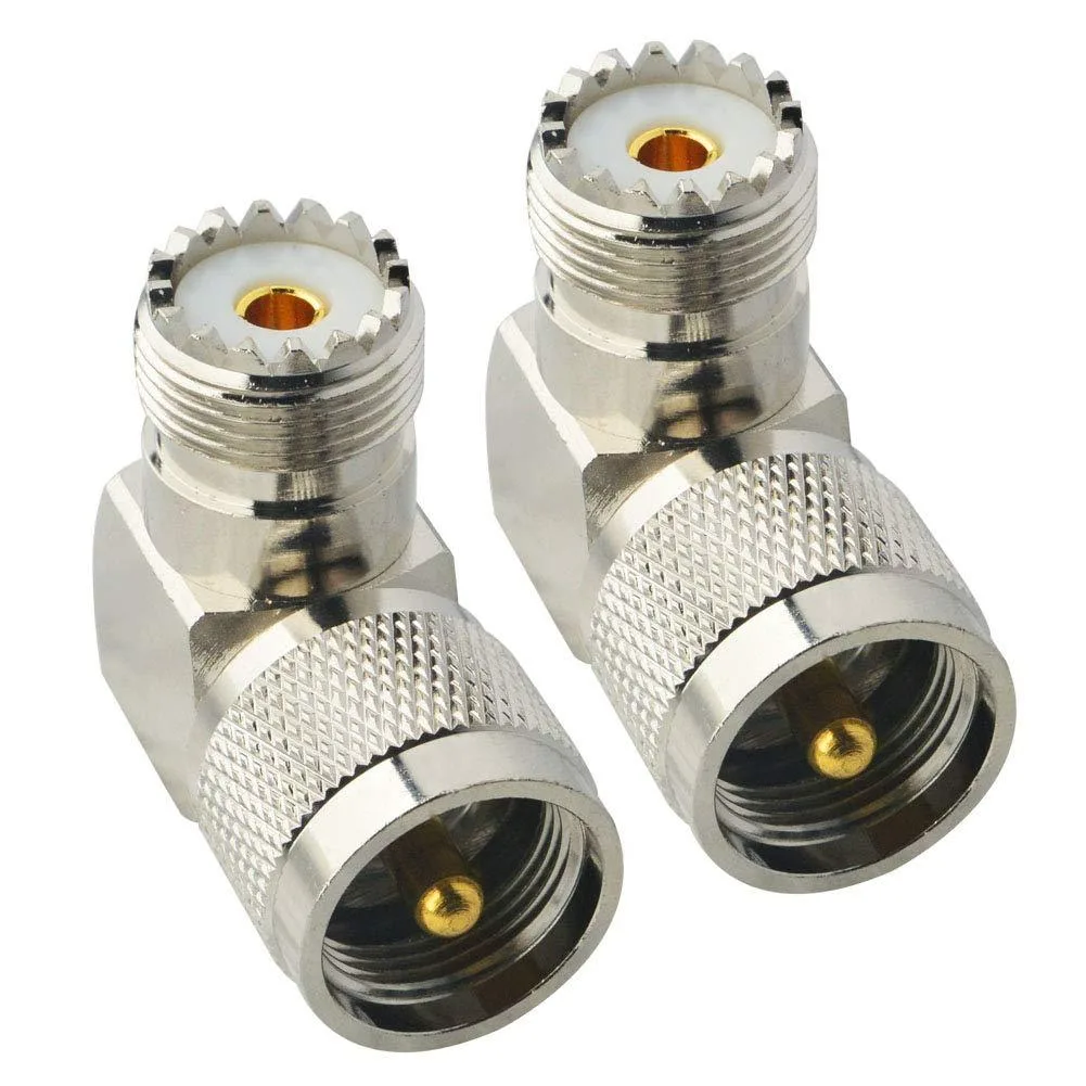 KEHIPI KEHIPI UHF Male PL259 to Female SO239 Right Angle Adapter 90° 50Ω 2-Pack — product photo