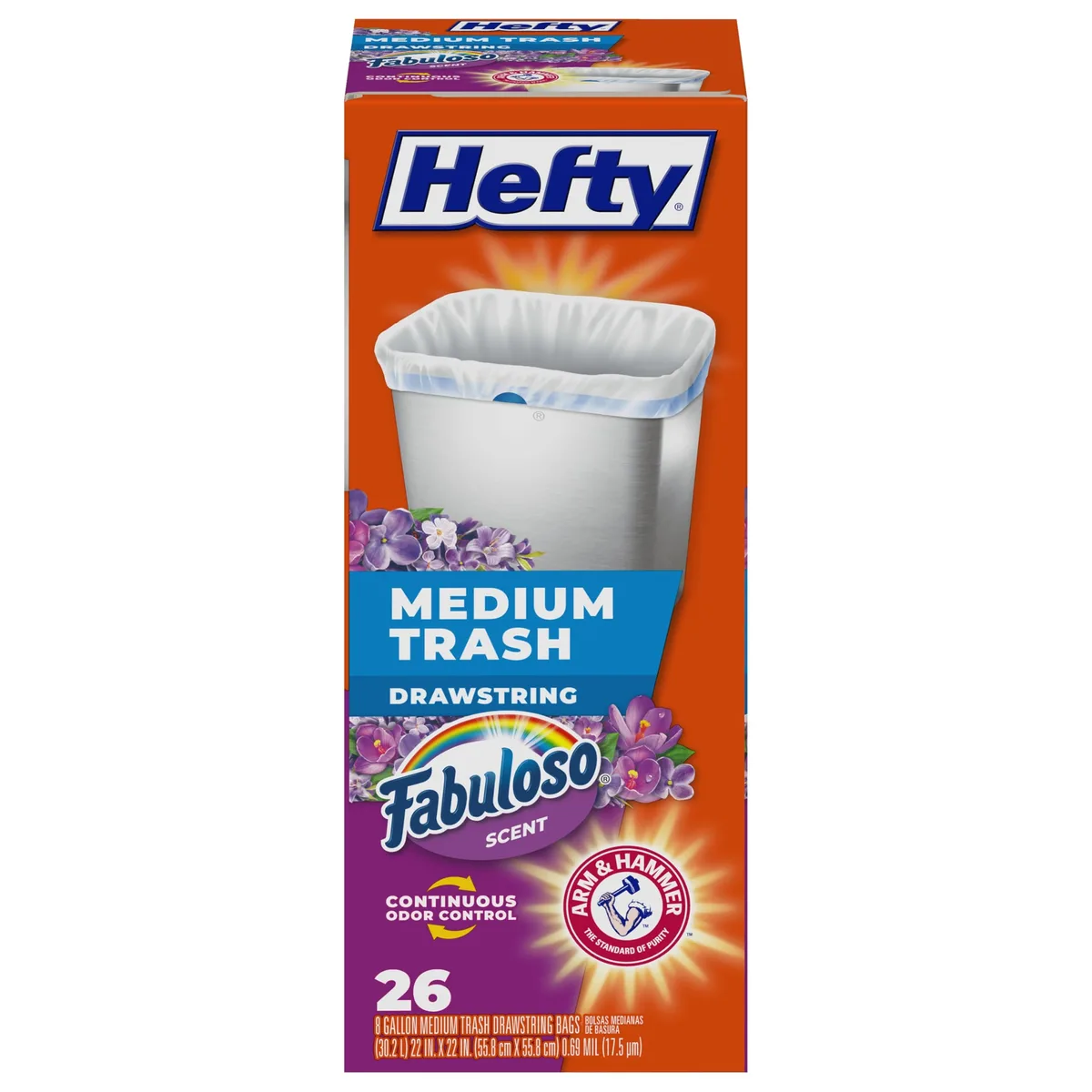  Hefty 8 Gallon Trash Bags Fabuloso Lavender Scent 26ct Drawstring — product photo