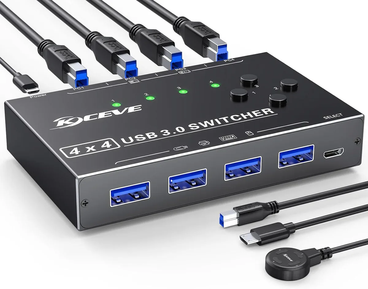 AUTYUE AUTYUE USB 3.0 KVM Switch 4 Computer 4 Port Wired Remote — product photo
