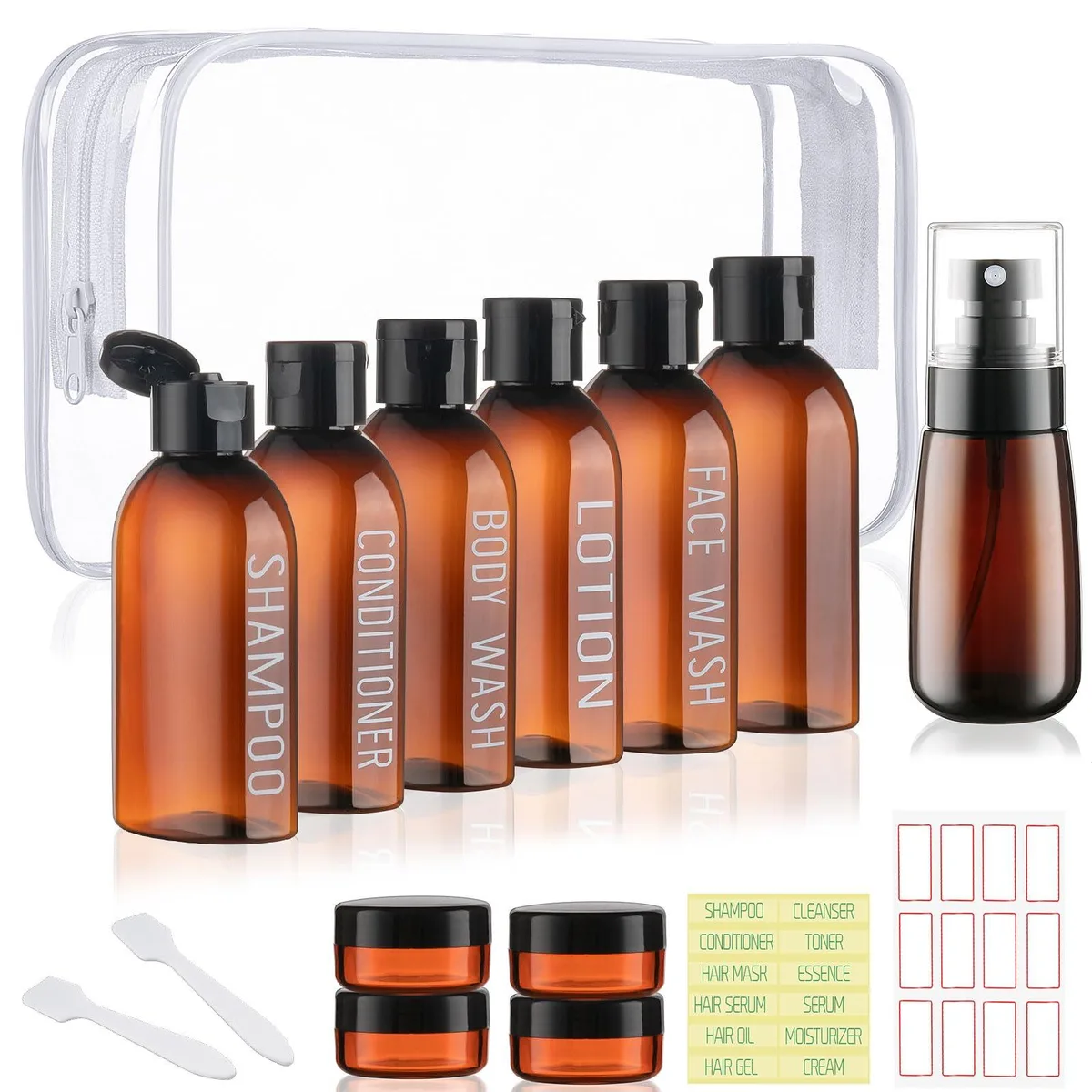 Wowang 11 Piece Travel Bottle Set 3.4 oz .35 oz .2 kg — product photo