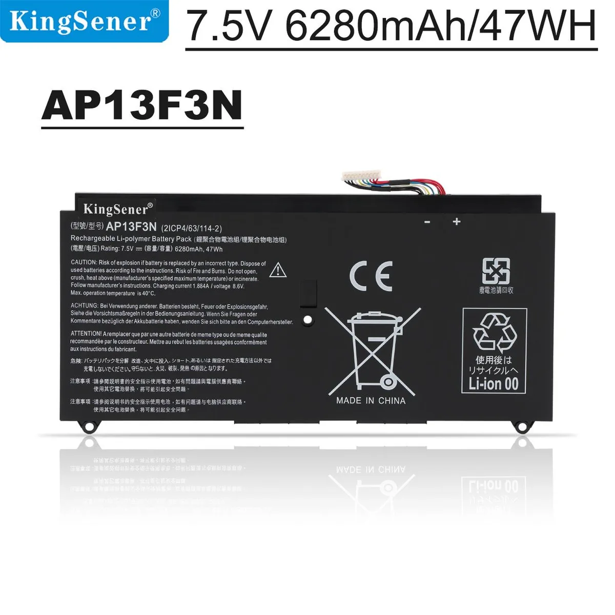 KingSener KingSener AP13F3N 7.5V 6280mAh 47WH laptop battery for Acer Aspire S7-392 — product photo
