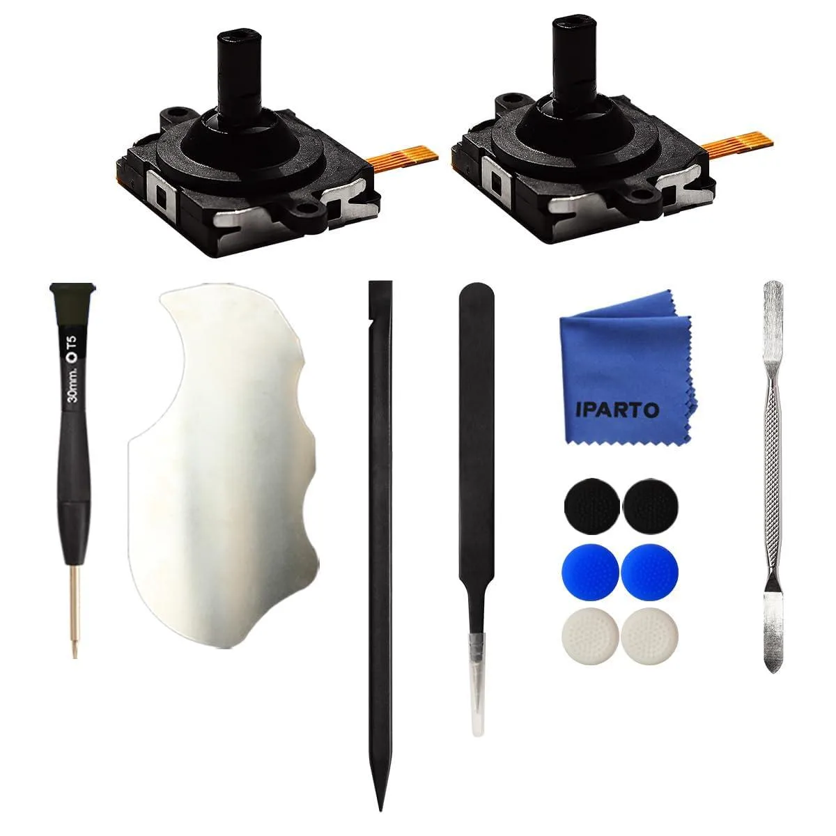 Black joystick replacements and repair tools in open package