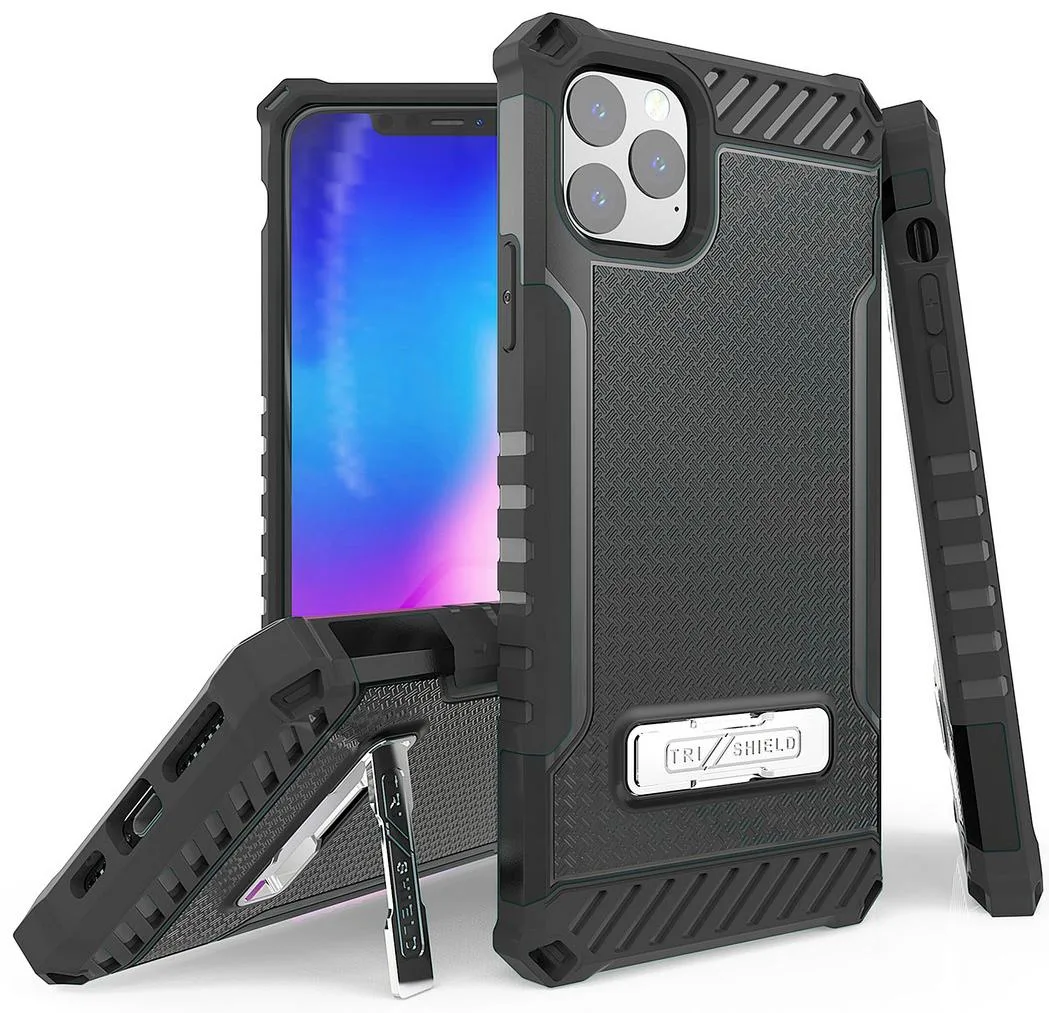 Nakedcellphone Nakedcellphone Tri-Shield Kickstand Case + Lanyard Strap for iPhone 11 Pro Max — Black — product photo
