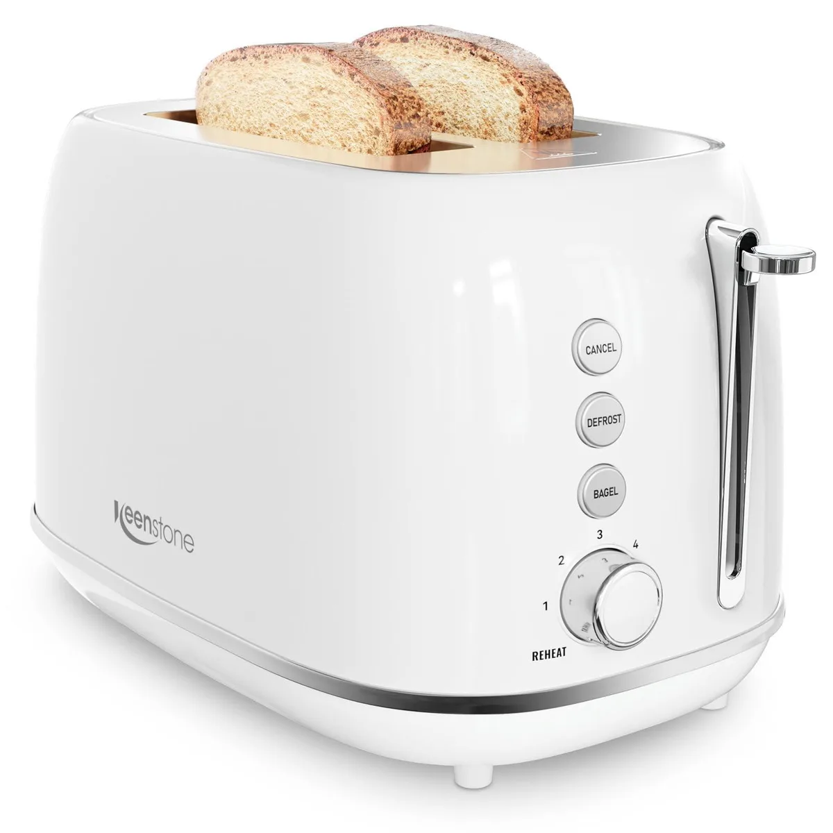 Purple retro two-slice toaster with stainless steel body and wide slots
