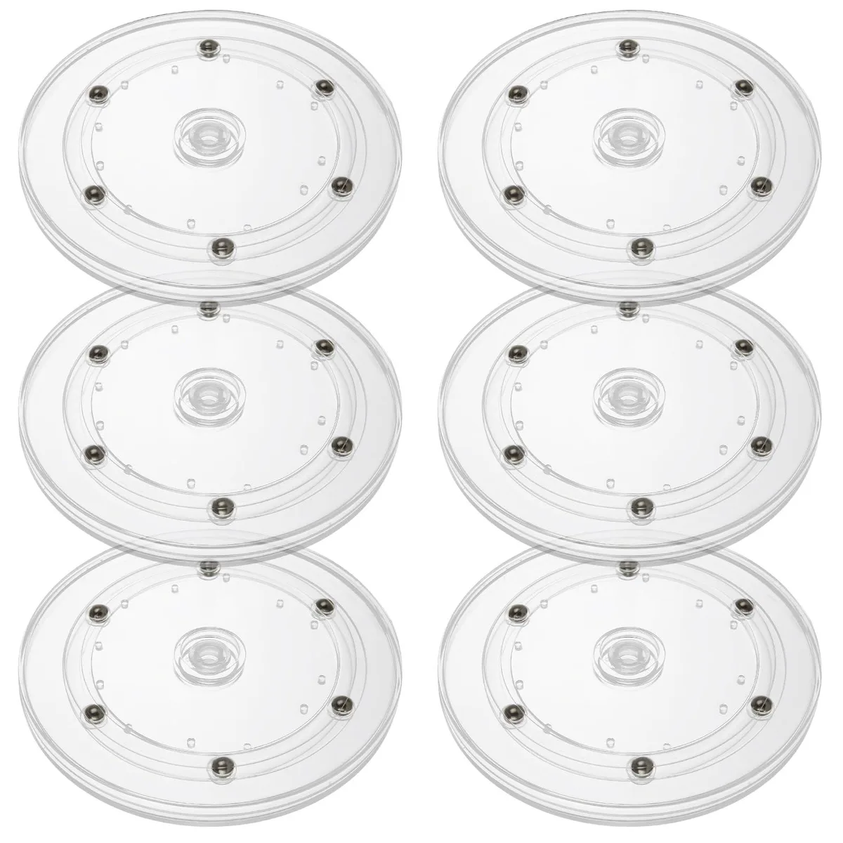 Six clear acrylic round trays 5.91 inch diameter 360 degree rotating