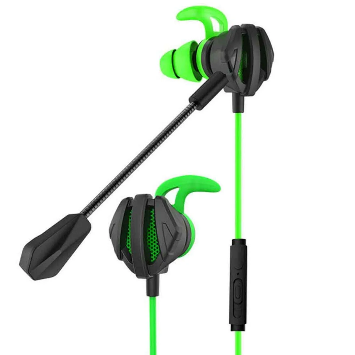 No Sew No Sew G6 Gaming Earbuds Wired Dual Mic 3.5mm Black Green 22421658 — product photo