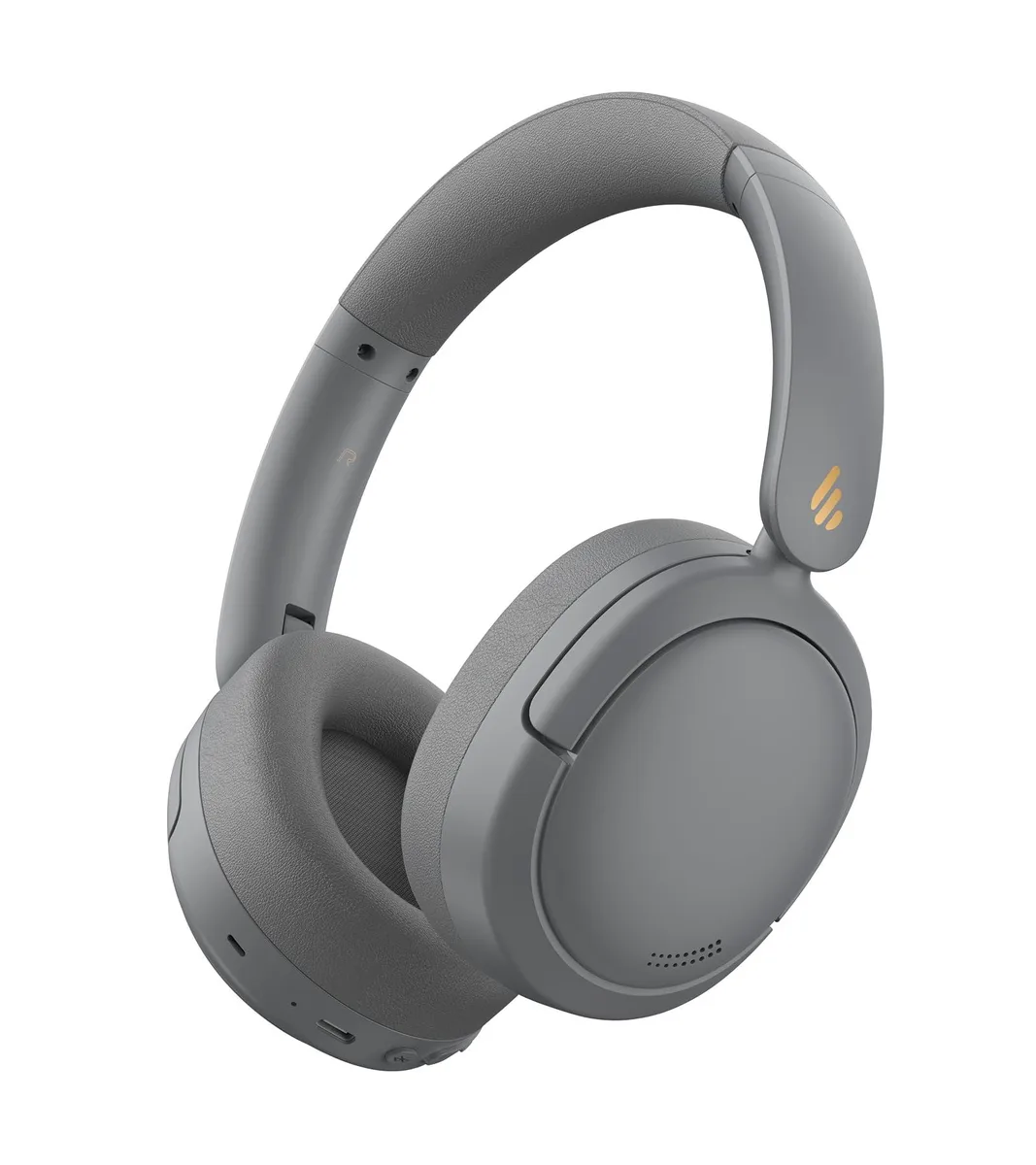 Gray over-ear headphones with matte finish, folded flat