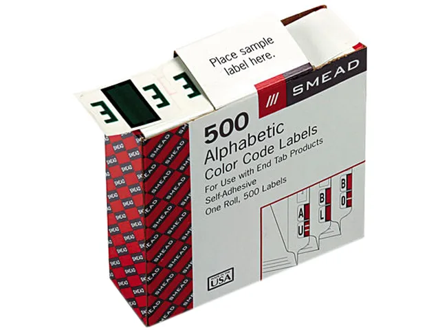Smead Smead 67075 Bar-Style End Tab Label E Dark Green 500/Roll — product photo