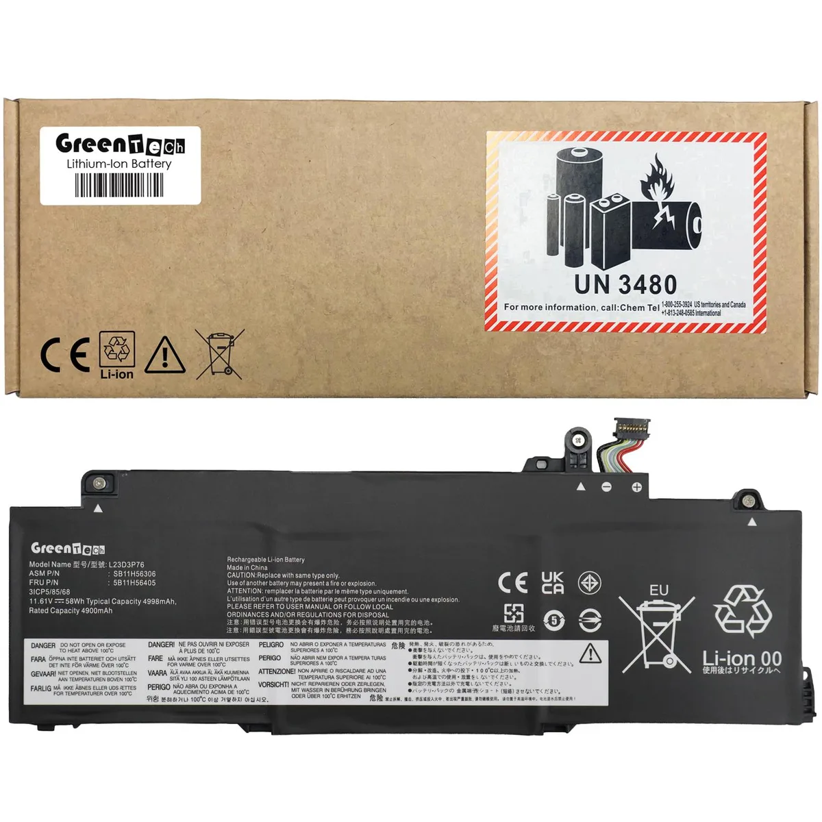 GreenTechLLC GreenTechLLC 58WH 11.61V 4900mAh laptop battery for Lenovo ThinkPad T14s Gen 5 Gen 6 — product photo