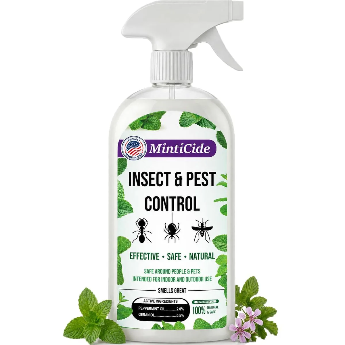 20 oz spray bottle with peppermint oil insect repellent label