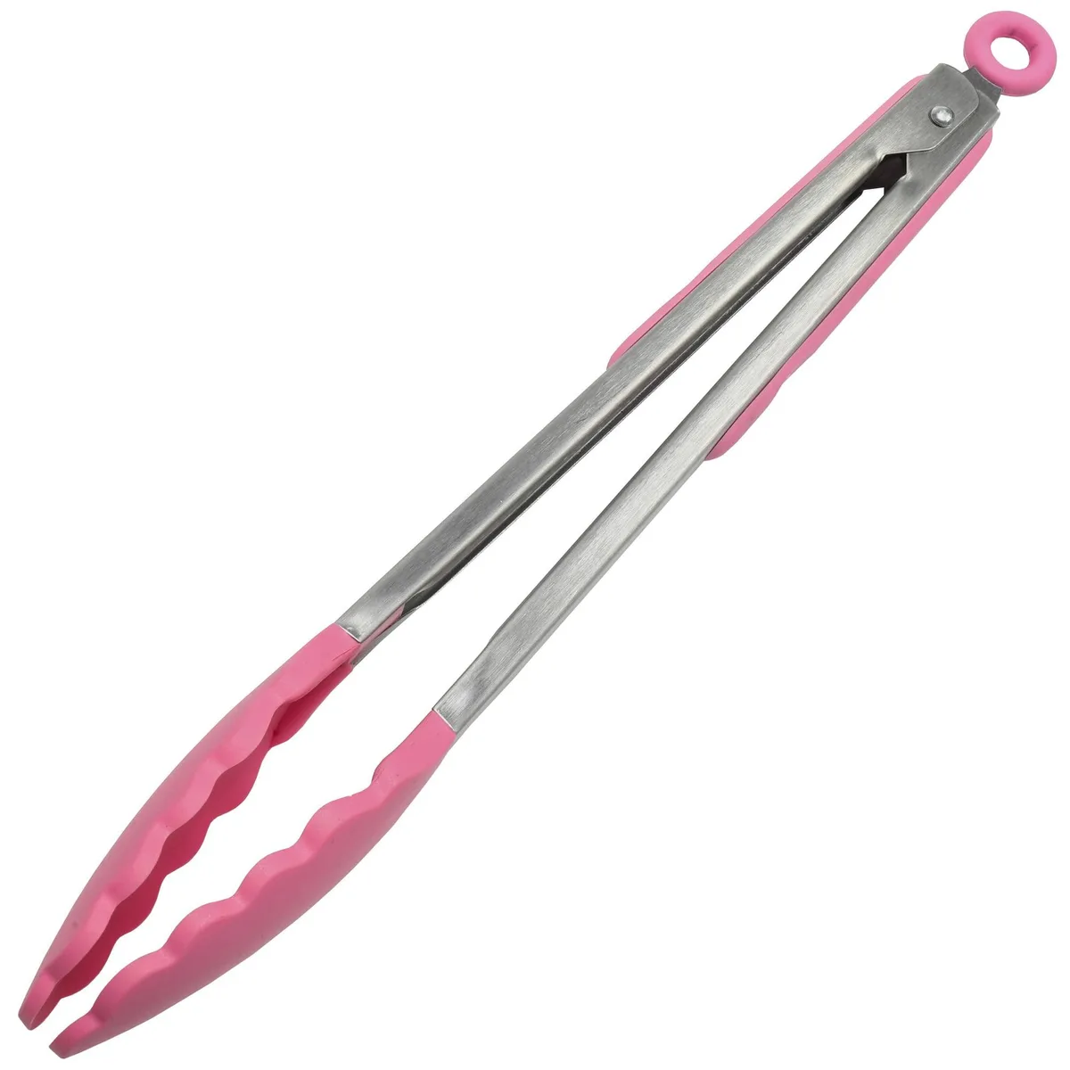 Pink silicone cooking tongs, 12 inch, polished finish