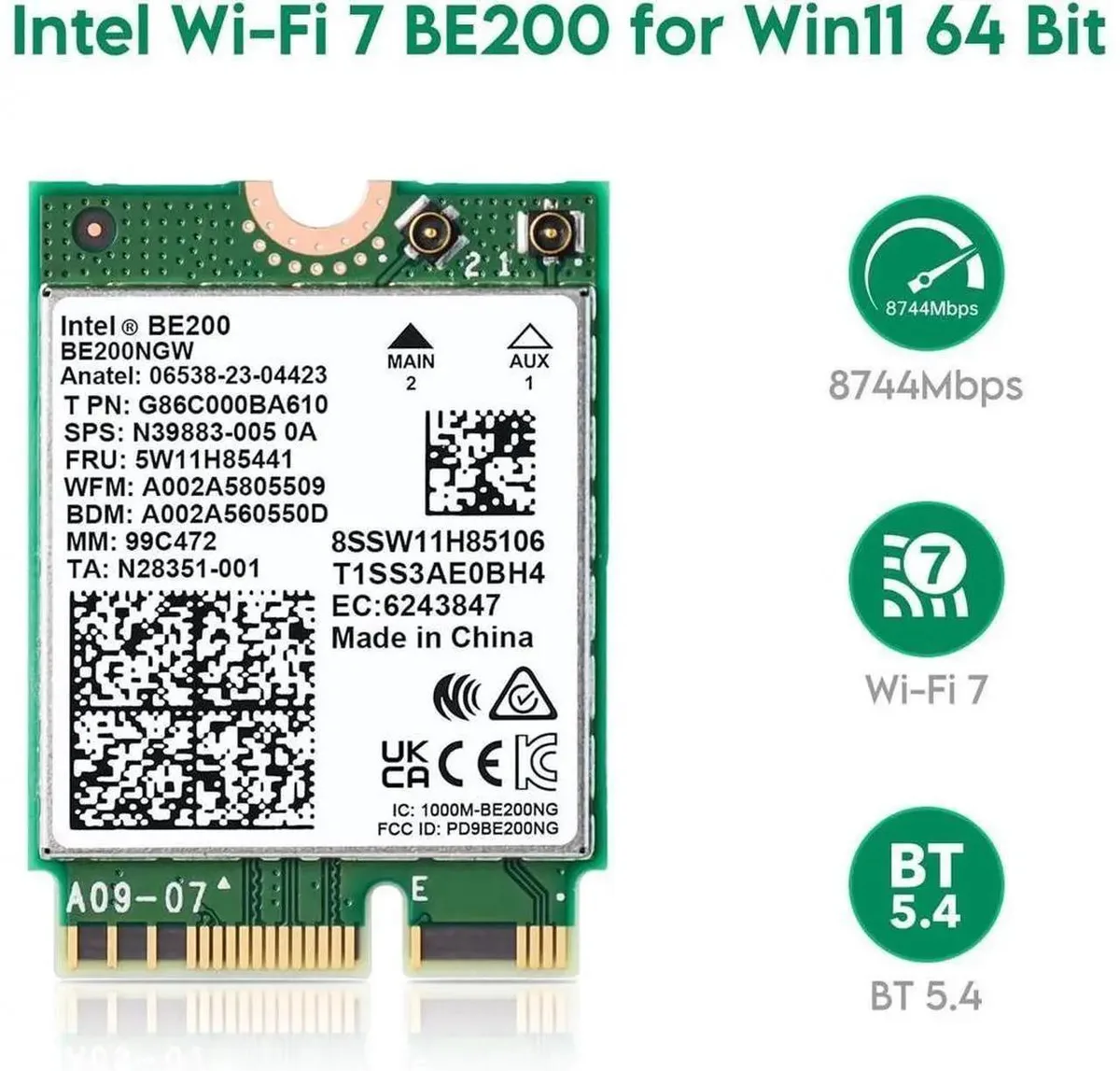 SMUGDESK SMUGDESK BE200NGW WiFi7 M.2 2230 8774Mbps Bluetooth 5.4 — product photo