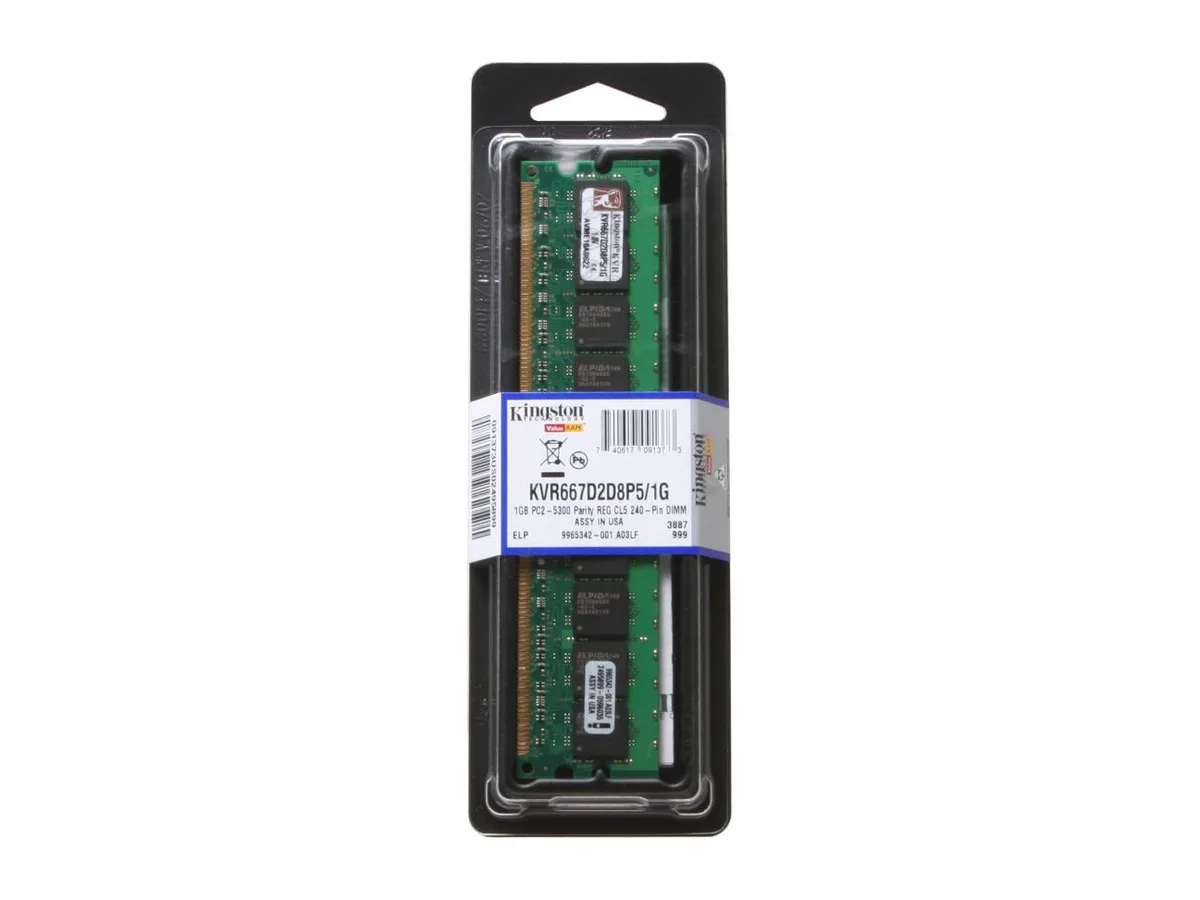 Kingston Technology Corp. Kingston Technology Corp. KVR667D2D8P5/1G 1GB DDR2 667 ECC Registered server RAM — product photo
