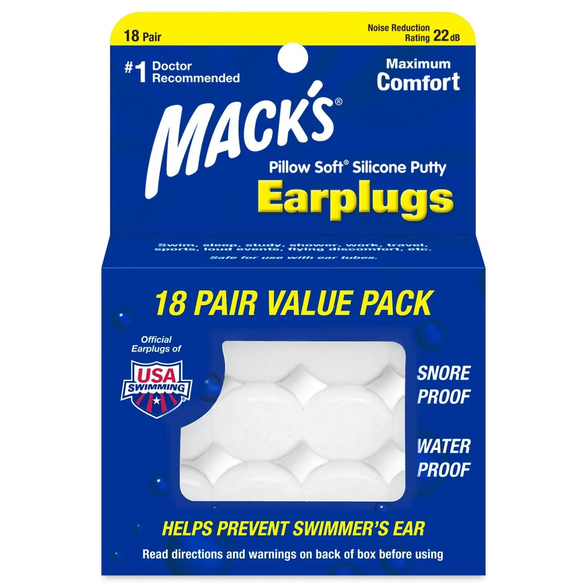  Mack's Pillow Soft Silicone Earplugs 18 Pair 22 dB Model 718 — product photo