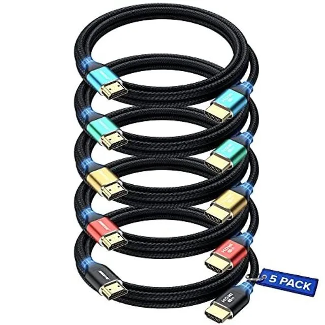 maximm maximm HDMI 2.1 Cable 12 ft 5-Pack Multicolor 48Gbps 8K 60Hz 4K 120Hz 2 in 1 accessory — product photo
