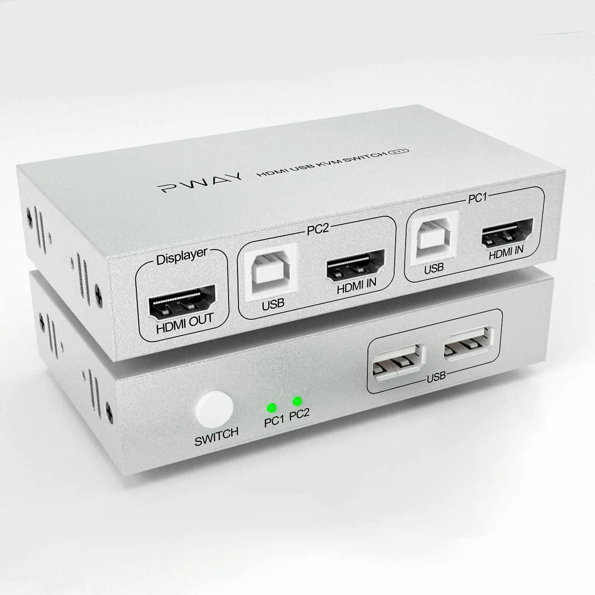 FOCUSTEC FOCUSTEC 2-Port HDMI KVM Switch 4K@30Hz USB Powered Silver — product photo