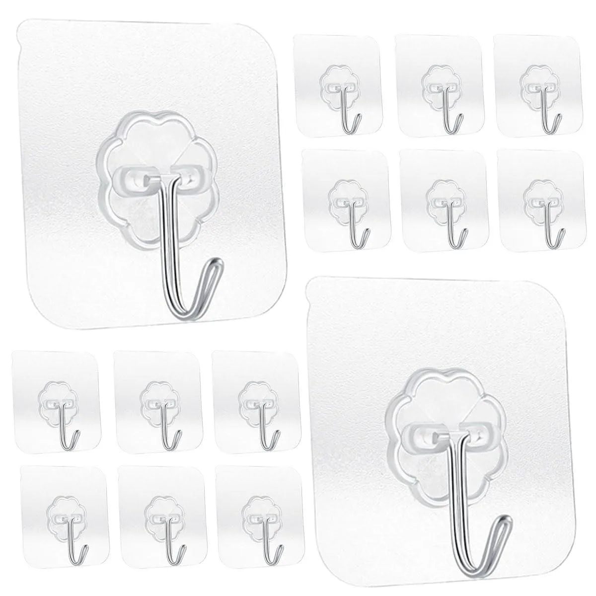 Transparent adhesive wall hooks, 14 pack, stainless steel, 180° rotating