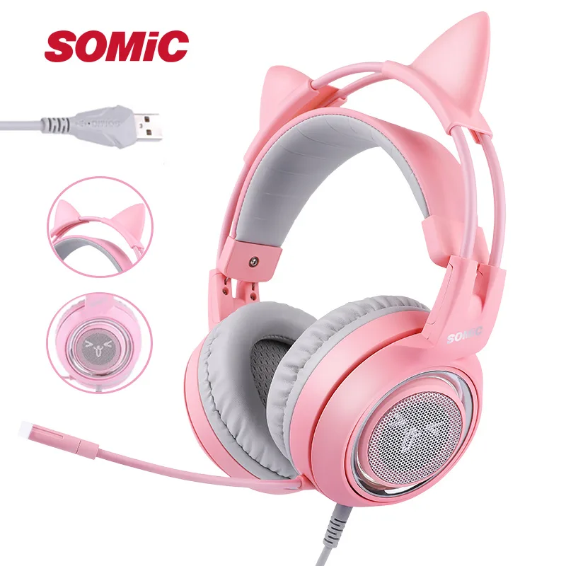 SOMIC SOMIC G951 pink USB headphone — product photo