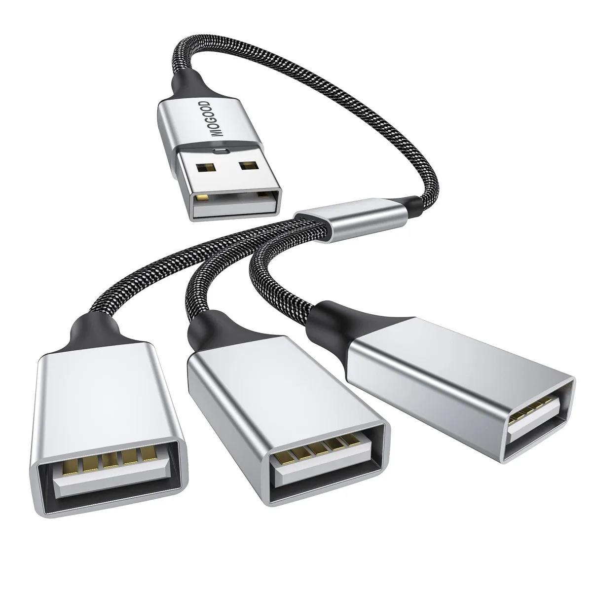  Vision sdoppio-usb USB 2.0 Splitter 1 Male to 3 Female .8ft Braided 480Mbps 1.5A Black — product photo