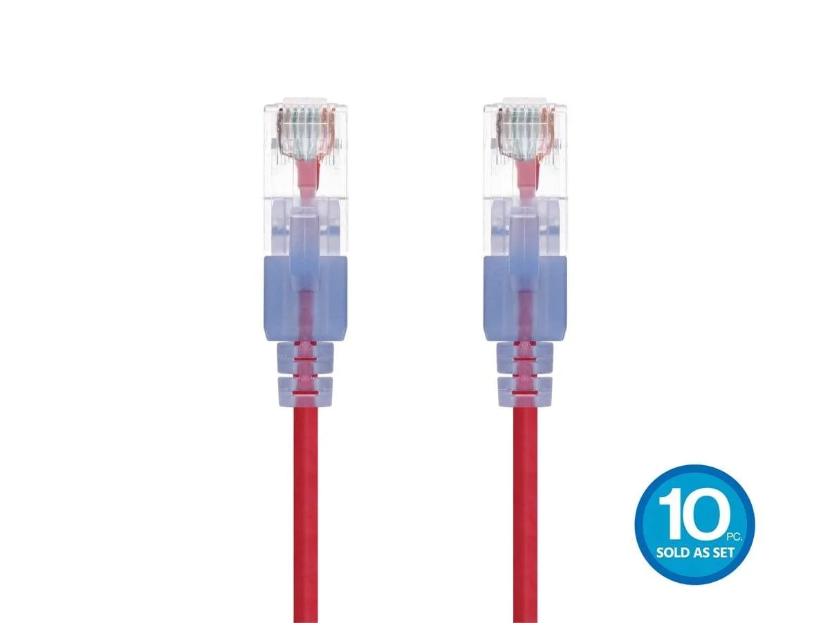 Monoprice Inc. Monoprice Inc. 116319 Cat6A network ethernet cable 3 ft red 10 pack 30AWG 550MHz slim — product photo