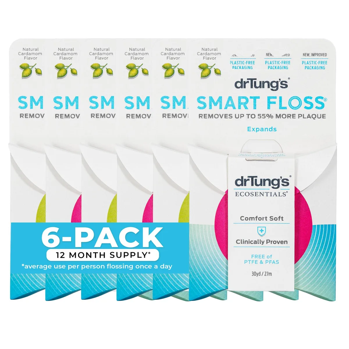 DrTung's Smart Floss Cardamom 90 Foot Pack of 6 — product photo