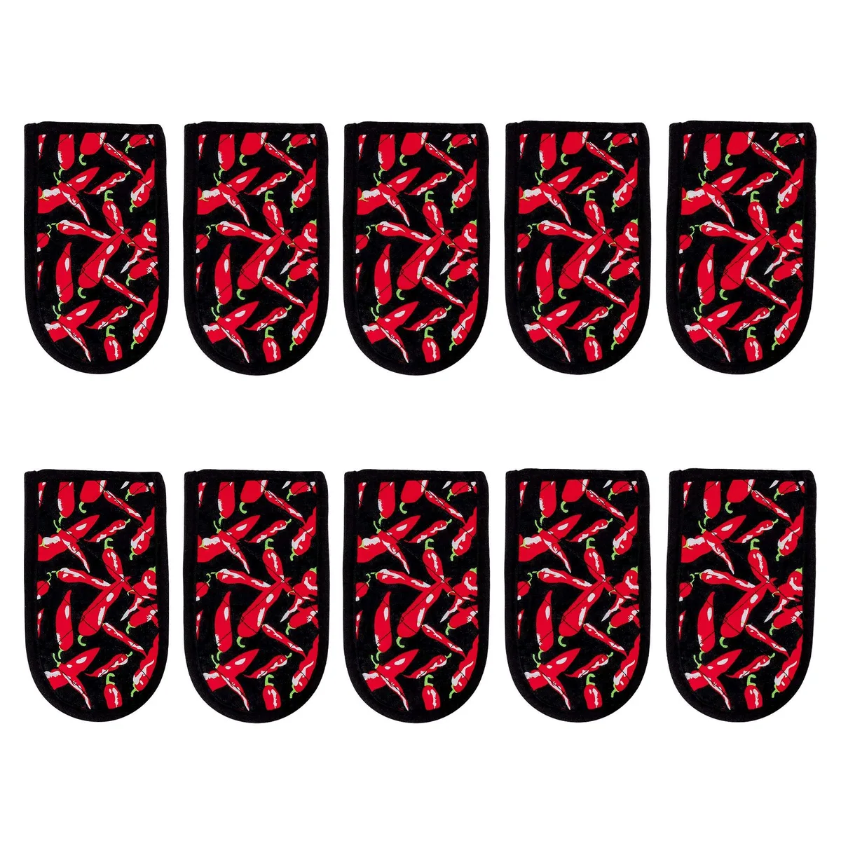 Ten chili coloured cotton handle covers for cast iron skillets