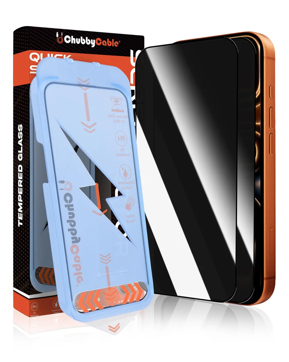 chubbycable Privacy Screen Protector iPhone 17 Pro 2 Pack 28° 9H 7.48" x 3.54 — product photo