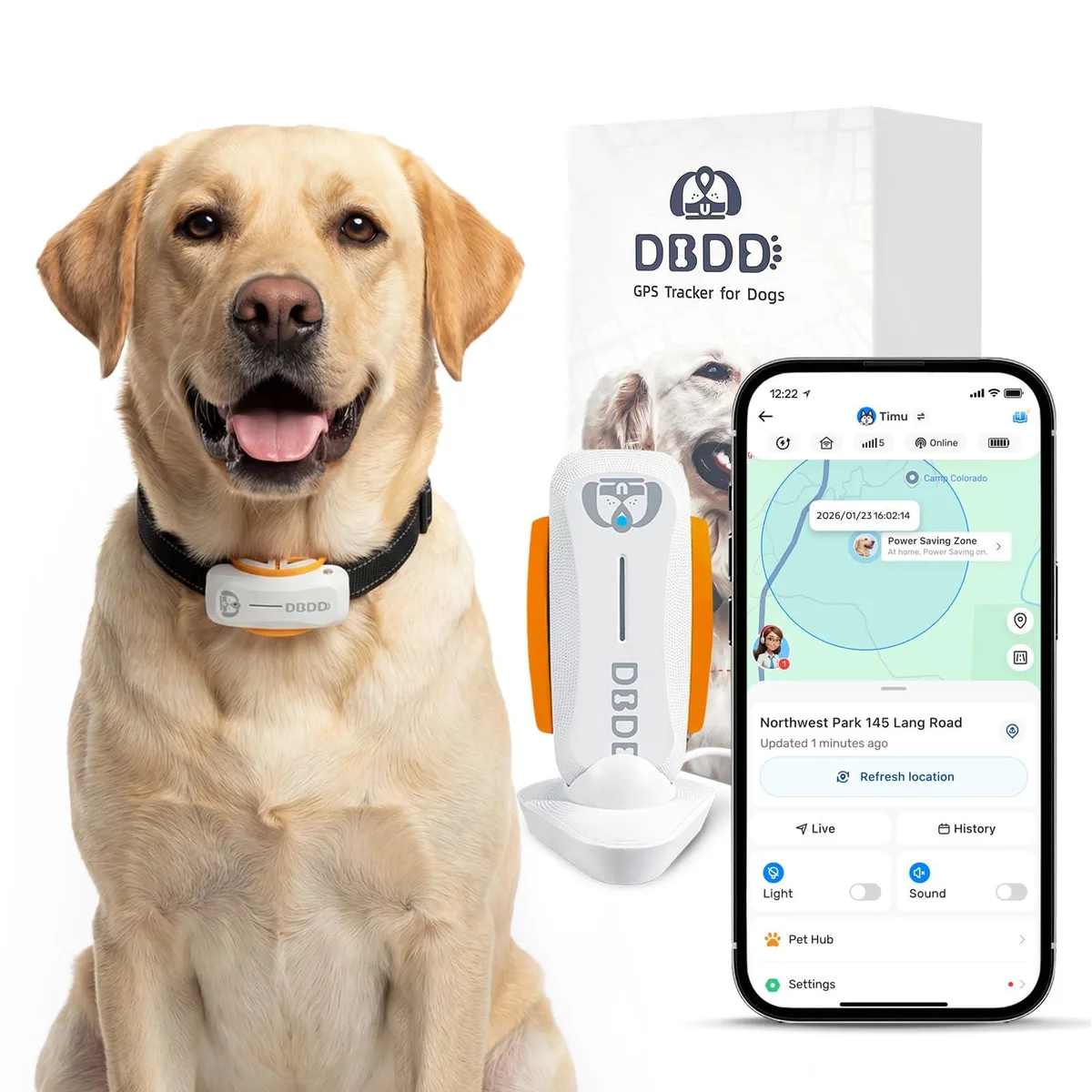  PAW D4-White GPS Dog Collar Tracker 35lb+ IP67 .5lb pet - tech — product photo